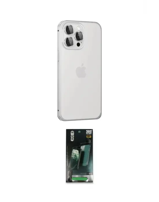 ieg™ iPhone 15 Pro Max Kılıf Eksen Form Serisi - Şeffaf 360 Full Body Arka Koruyucu
