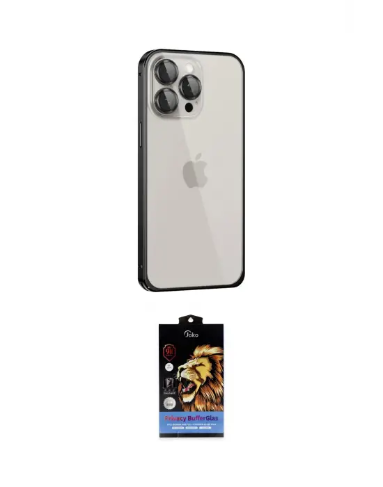 ieg™ iPhone 15 Pro Max Kılıf Eksen Form Serisi - Siyah Buffer Hayalet Cam Ekran Koruyucu