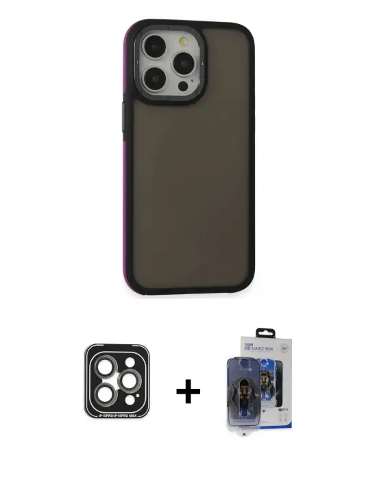 ieg™ iPhone 15 Pro Max Kılıf Eksen Işık - Siyah Vanessa Magic Cam + PVD Metal Kamera Lens - GI