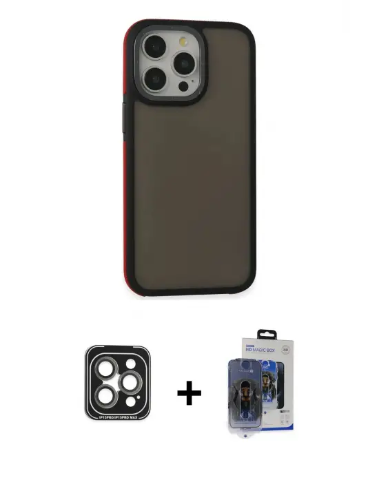 ieg™ iPhone 15 Pro Max Kılıf Eksen Işık - Siyah Vanessa Magic Cam + PVD Metal Kamera Lens - GI