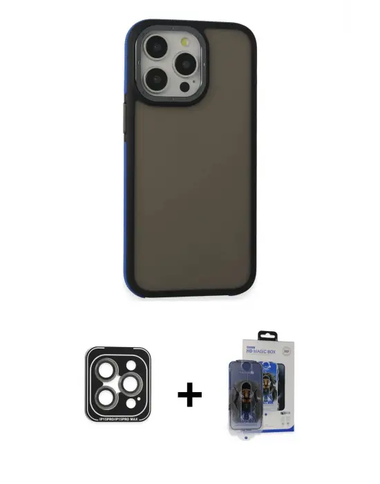 ieg™ iPhone 15 Pro Max Kılıf Eksen Işık - Siyah Vanessa Magic Cam + PVD Metal Kamera Lens - GI