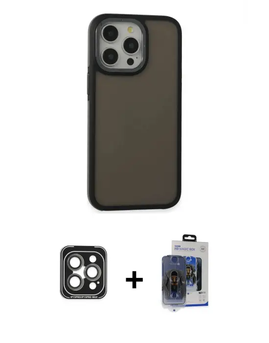 ieg™ iPhone 15 Pro Max Kılıf Eksen Işık - Siyah Vanessa Magic Cam + PVD Metal Kamera Lens - GI