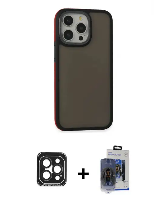 ieg™ iPhone 15 Pro Max Kılıf Eksen Işık - Siyah Vanessa Magic Cam + PVD Metal Kamera Lens - SH