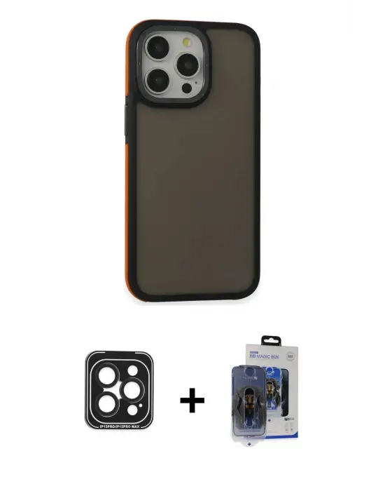 ieg™ iPhone 15 Pro Max Kılıf Eksen Işık - Siyah Vanessa Magic Cam + PVD Metal Kamera Lens - SH
