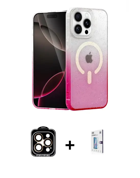 ieg™ iPhone 15 Pro Max Kılıf Eksen Minimal Özel Seri - Siyah Bilvis 0.18mm Plus Cam Ekran Koruyucu + PVD Metal Kamera Lens - TU