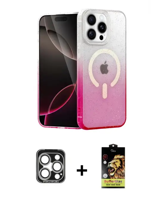 ieg™ iPhone 15 Pro Max Kılıf Eksen Minimal Özel Seri - Siyah Buffer Cam Ekran Koruyucu + PVD Metal Kamera Lens - GS