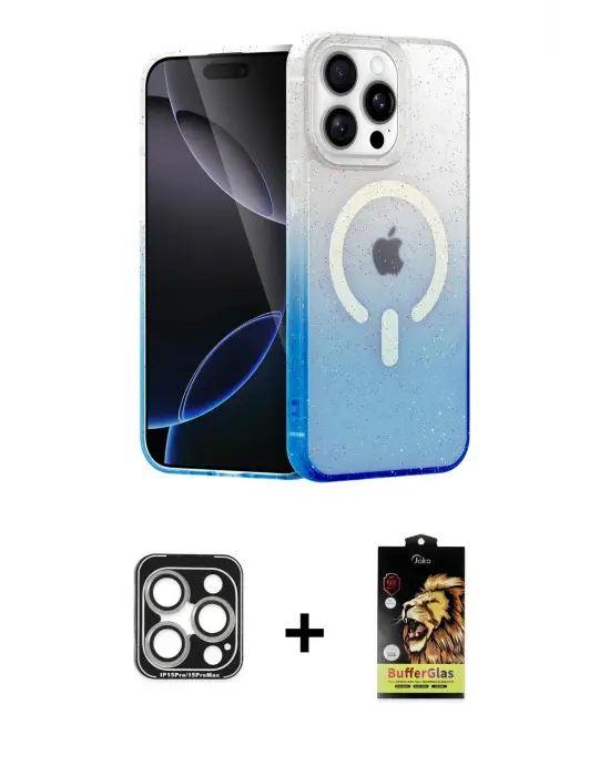 ieg™ iPhone 15 Pro Max Kılıf Eksen Minimal Özel Seri - Siyah Buffer Cam Ekran Koruyucu + PVD Metal Kamera Lens - GS