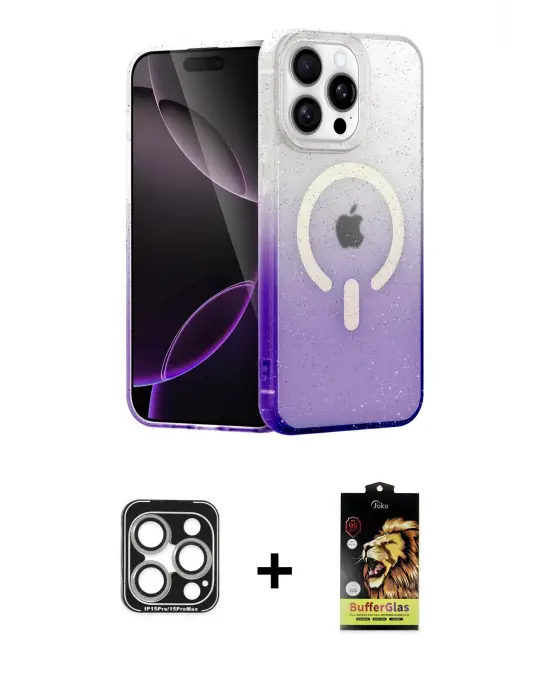 ieg™ iPhone 15 Pro Max Kılıf Eksen Minimal Özel Seri - Siyah Buffer Cam Ekran Koruyucu + PVD Metal Kamera Lens - GS