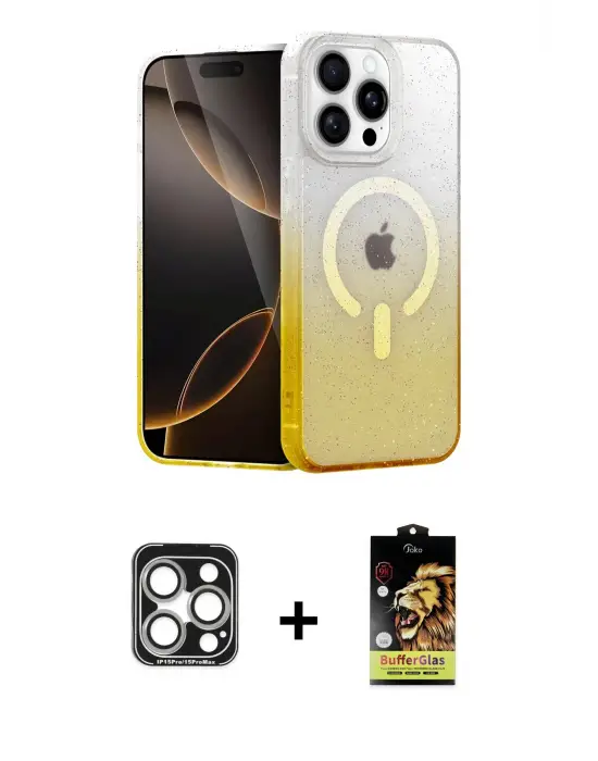 ieg™ iPhone 15 Pro Max Kılıf Eksen Minimal Özel Seri - Siyah Buffer Cam Ekran Koruyucu + PVD Metal Kamera Lens - GS