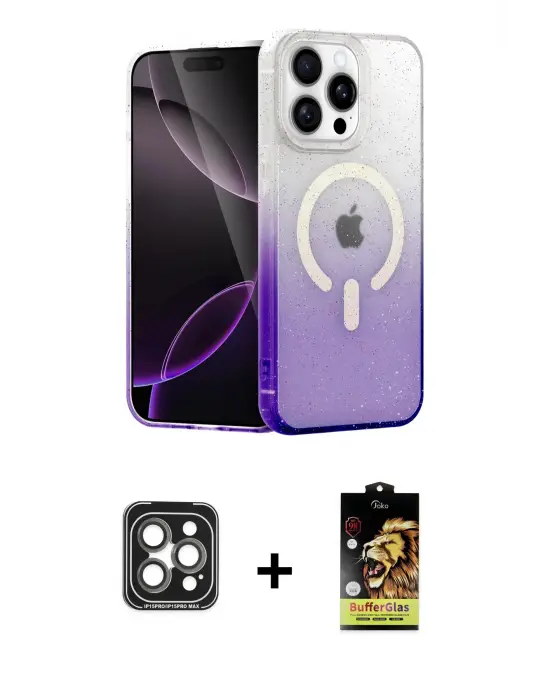 ieg™ iPhone 15 Pro Max Kılıf Eksen Minimal Özel Seri - Siyah Buffer Cam Ekran Koruyucu + PVD Metal Kamera Lens - GI