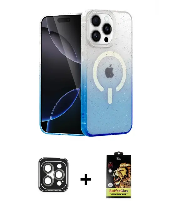 ieg™ iPhone 15 Pro Max Kılıf Eksen Minimal Özel Seri - Siyah Buffer Cam Ekran Koruyucu + PVD Metal Kamera Lens - GI