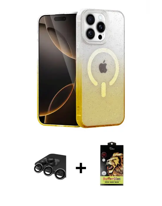 ieg™ iPhone 15 Pro Max Kılıf Eksen Minimal Özel Seri - Siyah Buffer Cam Ekran Koruyucu + Raze Metal Kamera Lens - TMGI