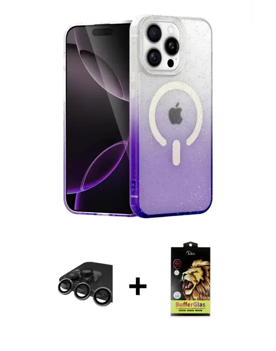 ieg™ iPhone 15 Pro Max Kılıf Eksen Minimal Özel Seri - Siyah Buffer Cam Ekran Koruyucu + Raze Metal Kamera Lens - TMGI