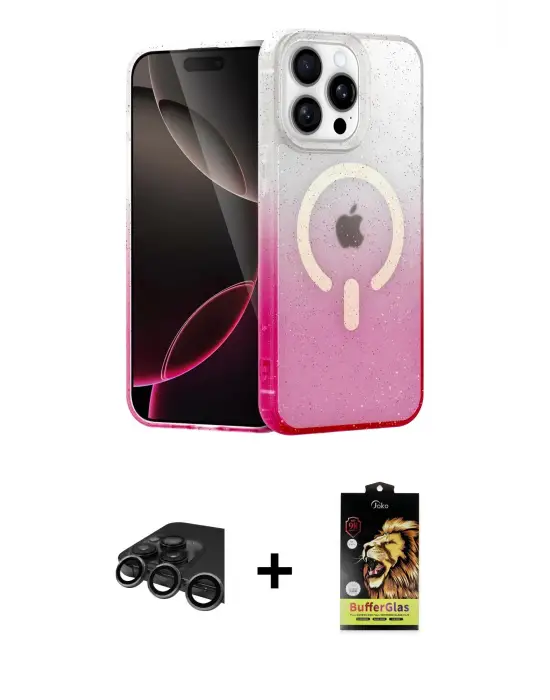 ieg™ iPhone 15 Pro Max Kılıf Eksen Minimal Özel Seri - Siyah Buffer Cam Ekran Koruyucu + Raze Metal Kamera Lens - TMGI