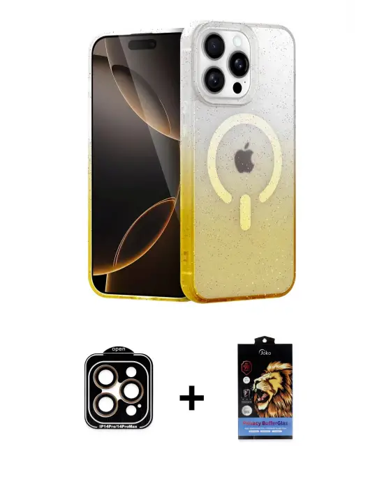 ieg™ iPhone 15 Pro Max Kılıf Eksen Minimal Özel Seri - Siyah Buffer Hayalet Cam Ekran Koruyucu + PVD Metal Kamera Lens - TU