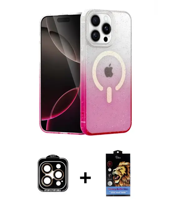ieg™ iPhone 15 Pro Max Kılıf Eksen Minimal Özel Seri - Siyah Buffer Hayalet Cam Ekran Koruyucu + PVD Metal Kamera Lens - TU