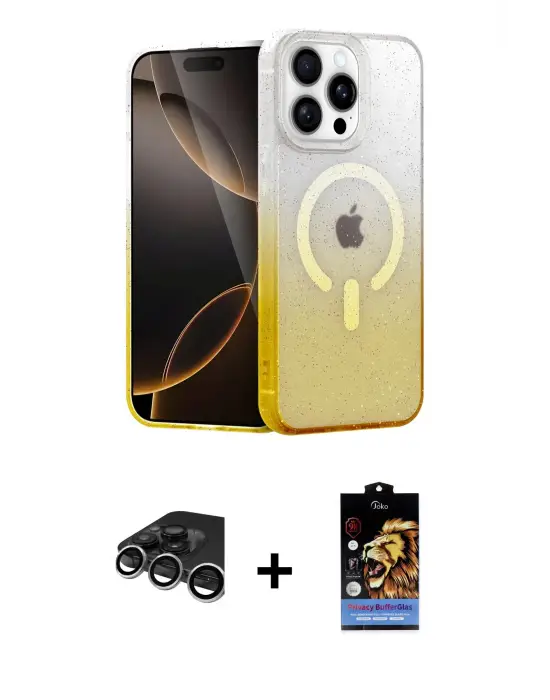 ieg™ iPhone 15 Pro Max Kılıf Eksen Minimal Özel Seri - Siyah Buffer Hayalet Cam Ekran Koruyucu + Raze Metal Kamera Lens - GS