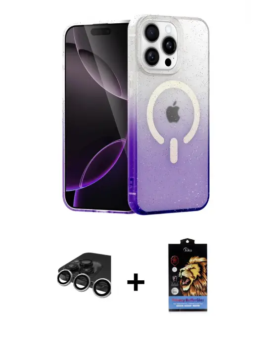 ieg™ iPhone 15 Pro Max Kılıf Eksen Minimal Özel Seri - Siyah Buffer Hayalet Cam Ekran Koruyucu + Raze Metal Kamera Lens - GS