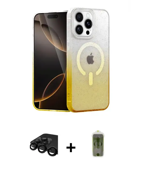 ieg™ iPhone 15 Pro Max Kılıf Eksen Minimal Özel Seri - Siyah Joko Magic 5D Hayalet Cam + Raze Metal Kamera Lens - SH