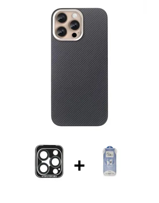 ieg™ iPhone 15 Pro Max Kılıf Eksen Prime - Siyah Joko Magic 5D Cam + PVD Metal Kamera Lens - LT