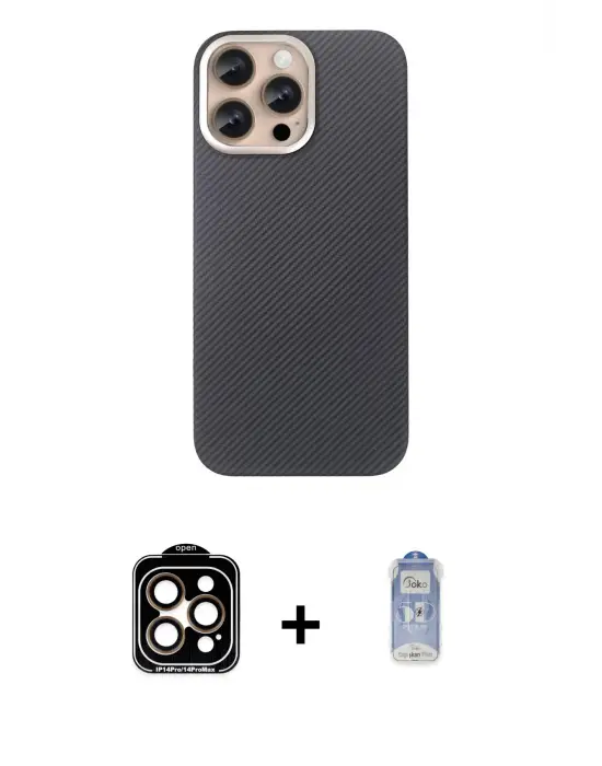 ieg™ iPhone 15 Pro Max Kılıf Eksen Prime - Siyah Joko Magic 5D Cam + PVD Metal Kamera Lens - TU