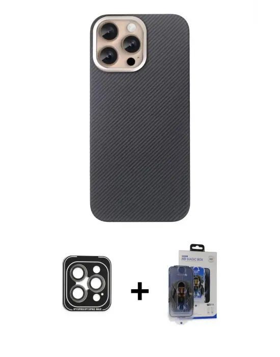 ieg™ iPhone 15 Pro Max Kılıf Eksen Prime - Siyah Vanessa Magic Cam + PVD Metal Kamera Lens - GI