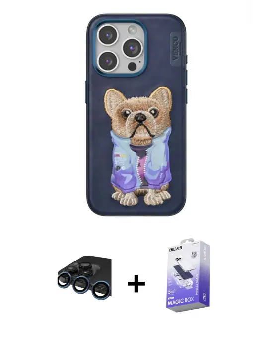 ieg™ iPhone 15 Pro Max Kılıf İz Minimal Koleksiyonu - Siyah Bilvis 5in1 5D Magic Hayalet Cam Ekran Koruyucu + Raze Metal Kamera Lens - LT