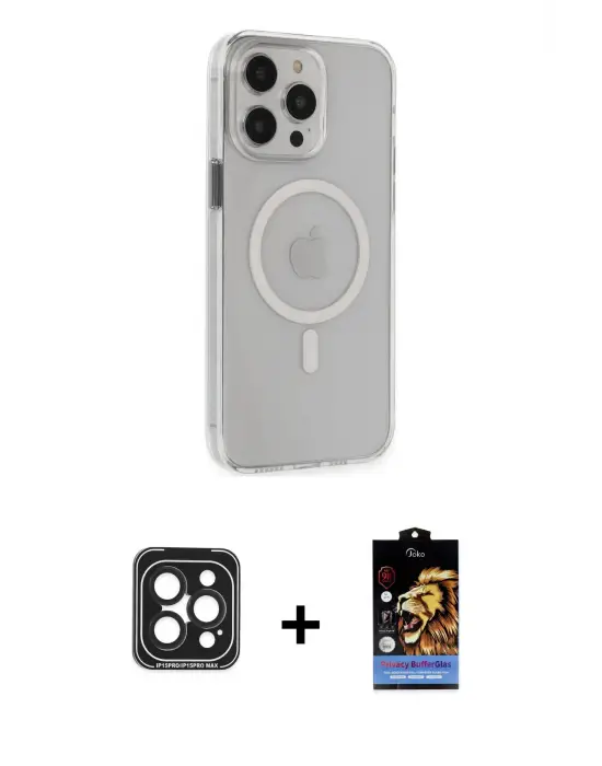 ieg™ iPhone 15 Pro Max Kılıf Kıvılcım Asil Özel Seri - Siyah Buffer Hayalet Cam Ekran Koruyucu + PVD Metal Kamera Lens - SH