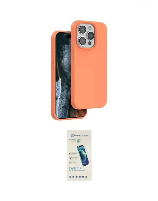 ieg™ iPhone 15 Pro Max Kılıf Kıvılcım Çizgi Serisi - Şeffaf Pasifik Cam Ekran Koruyucu