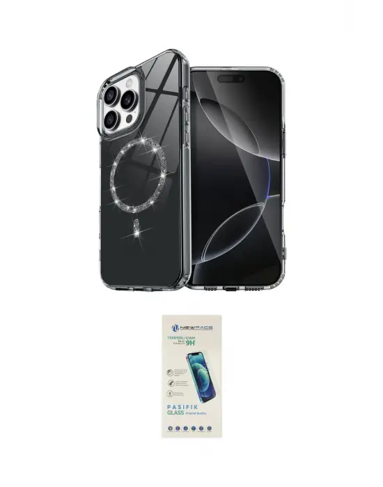 ieg™ iPhone 15 Pro Max Kılıf Kıvılcım Form Prime - Şeffaf Pasifik Cam Ekran Koruyucu
