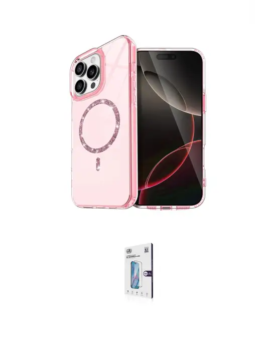 ieg™ iPhone 15 Pro Max Kılıf Kıvılcım Form Prime - Siyah Bilvis 0.18mm Plus Cam Ekran Koruyucu