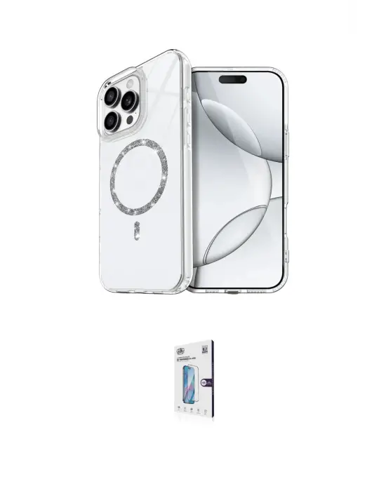ieg™ iPhone 15 Pro Max Kılıf Kıvılcım Form Prime - Siyah Bilvis 0.18mm Plus Cam Ekran Koruyucu