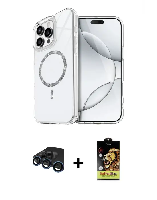 ieg™ iPhone 15 Pro Max Kılıf Kıvılcım Form Prime - Siyah Buffer Cam Ekran Koruyucu + Raze Metal Kamera Lens - LT