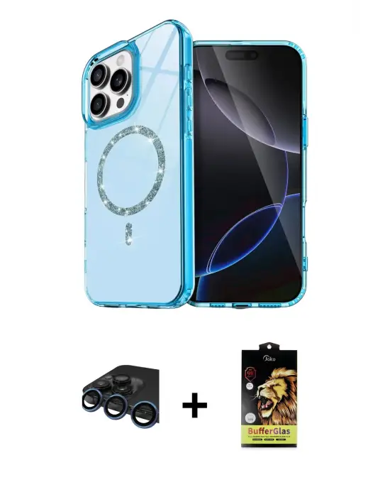 ieg™ iPhone 15 Pro Max Kılıf Kıvılcım Form Prime - Siyah Buffer Cam Ekran Koruyucu + Raze Metal Kamera Lens - LT