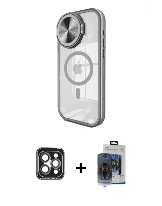 ieg™ iPhone 15 Pro Max Kılıf Kıvılcım Modern Koleksiyonu - Siyah Vanessa Magic Cam + PVD Metal Kamera Lens - GI
