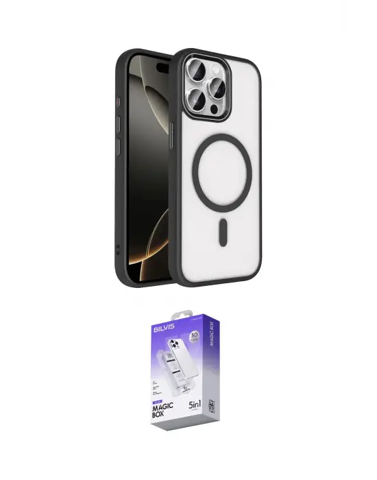 ieg™ iPhone 15 Pro Max Kılıf Kıvılcım Prime - Siyah Bilvis 5in1 3D Magic Cam Ekran Koruyucu