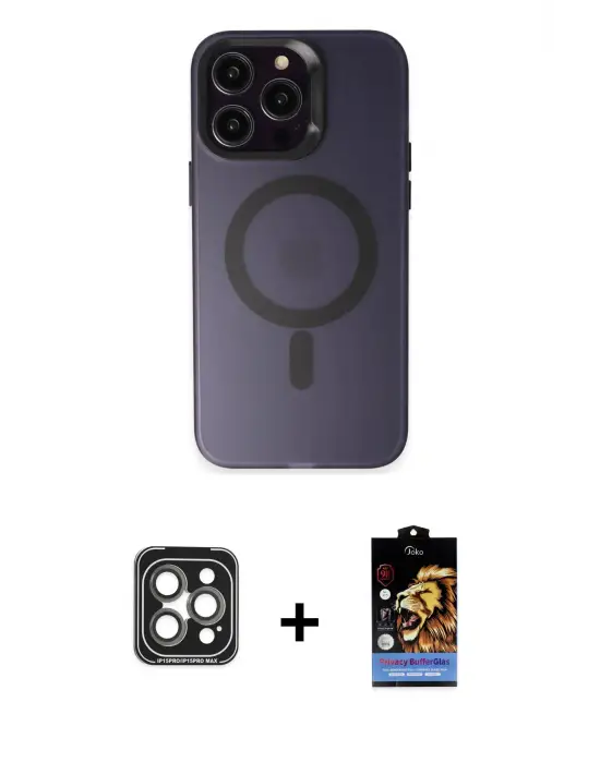 ieg™ iPhone 15 Pro Max Kılıf Kozmos Çizgi Prime - Siyah Buffer Hayalet Cam Ekran Koruyucu + PVD Metal Kamera Lens - GI
