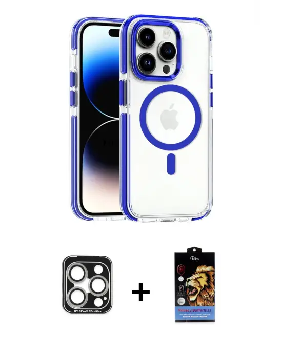 ieg™ iPhone 15 Pro Max Kılıf Kozmos Doku Koleksiyonu - Siyah Buffer Hayalet Cam Ekran Koruyucu + PVD Metal Kamera Lens - GS