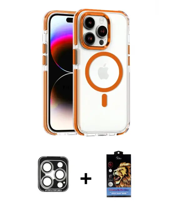 ieg™ iPhone 15 Pro Max Kılıf Kozmos Doku Koleksiyonu - Siyah Buffer Hayalet Cam Ekran Koruyucu + PVD Metal Kamera Lens - GS