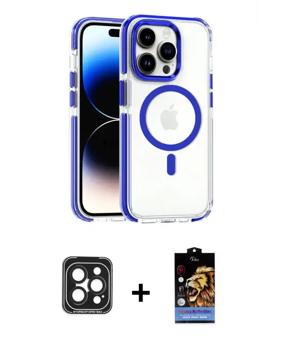 ieg™ iPhone 15 Pro Max Kılıf Kozmos Doku Koleksiyonu - Siyah Buffer Hayalet Cam Ekran Koruyucu + PVD Metal Kamera Lens - SH