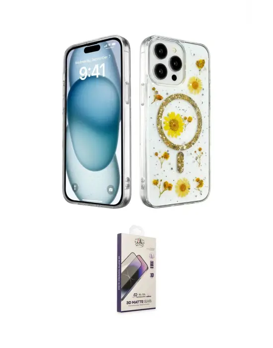 ieg™ iPhone 15 Pro Max Kılıf Kozmos Doku - Siyah Bilvis 3D Mat Cam Ekran Koruyucu