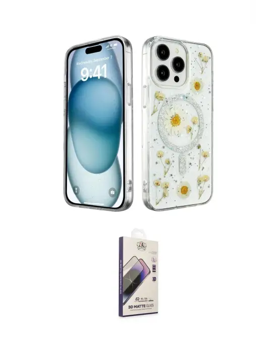 ieg™ iPhone 15 Pro Max Kılıf Kozmos Doku - Siyah Bilvis 3D Mat Cam Ekran Koruyucu