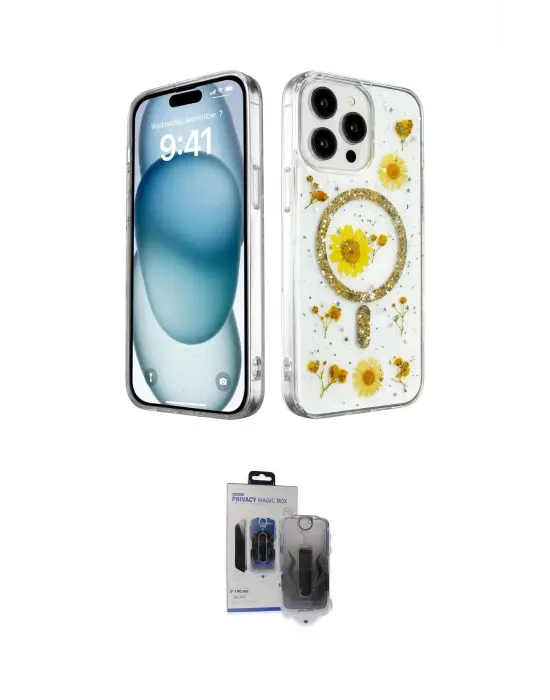 ieg™ iPhone 15 Pro Max Kılıf Kozmos Doku - Siyah Vanessa Magic Hayalet Cam