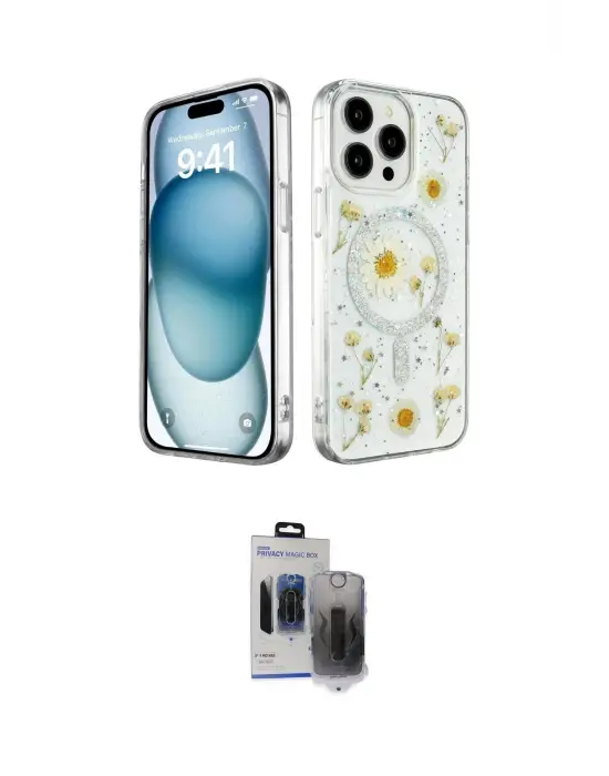 ieg™ iPhone 15 Pro Max Kılıf Kozmos Doku - Siyah Vanessa Magic Hayalet Cam