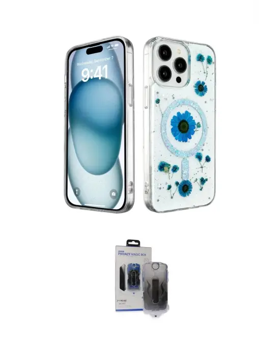 ieg™ iPhone 15 Pro Max Kılıf Kozmos Doku - Siyah Vanessa Magic Hayalet Cam