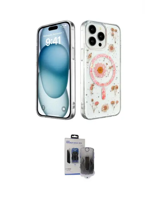 ieg™ iPhone 15 Pro Max Kılıf Kozmos Doku - Siyah Vanessa Magic Hayalet Cam