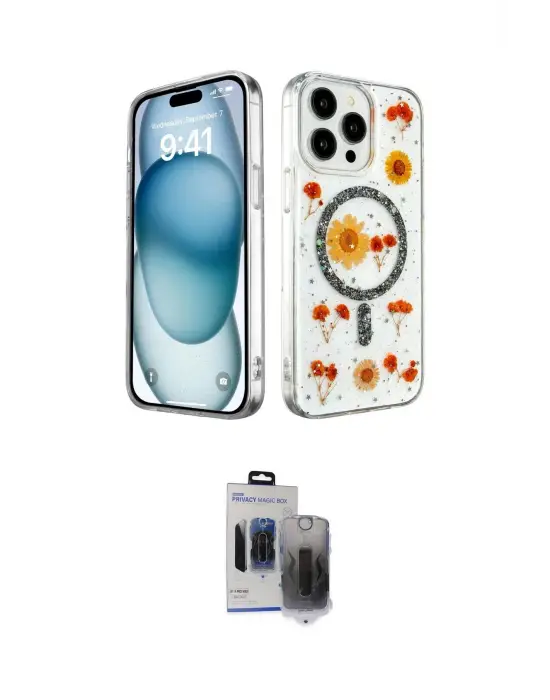 ieg™ iPhone 15 Pro Max Kılıf Kozmos Doku - Siyah Vanessa Magic Hayalet Cam