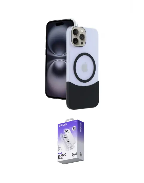 ieg™ iPhone 15 Pro Max Kılıf Kozmos Form Özel Seri - Siyah Bilvis 5in1 3D Magic Cam Ekran Koruyucu