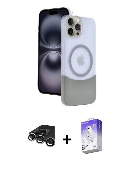 ieg™ iPhone 15 Pro Max Kılıf Kozmos Form Özel Seri - Siyah Bilvis 5in1 3D Magic Cam Ekran Koruyucu + Raze Metal Kamera Lens - GS