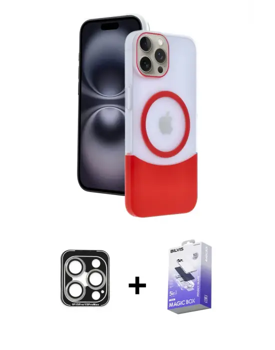 ieg™ iPhone 15 Pro Max Kılıf Kozmos Form Özel Seri - Siyah Bilvis 5in1 5D Magic Hayalet Cam Ekran Koruyucu + PVD Metal Kamera Lens - GS